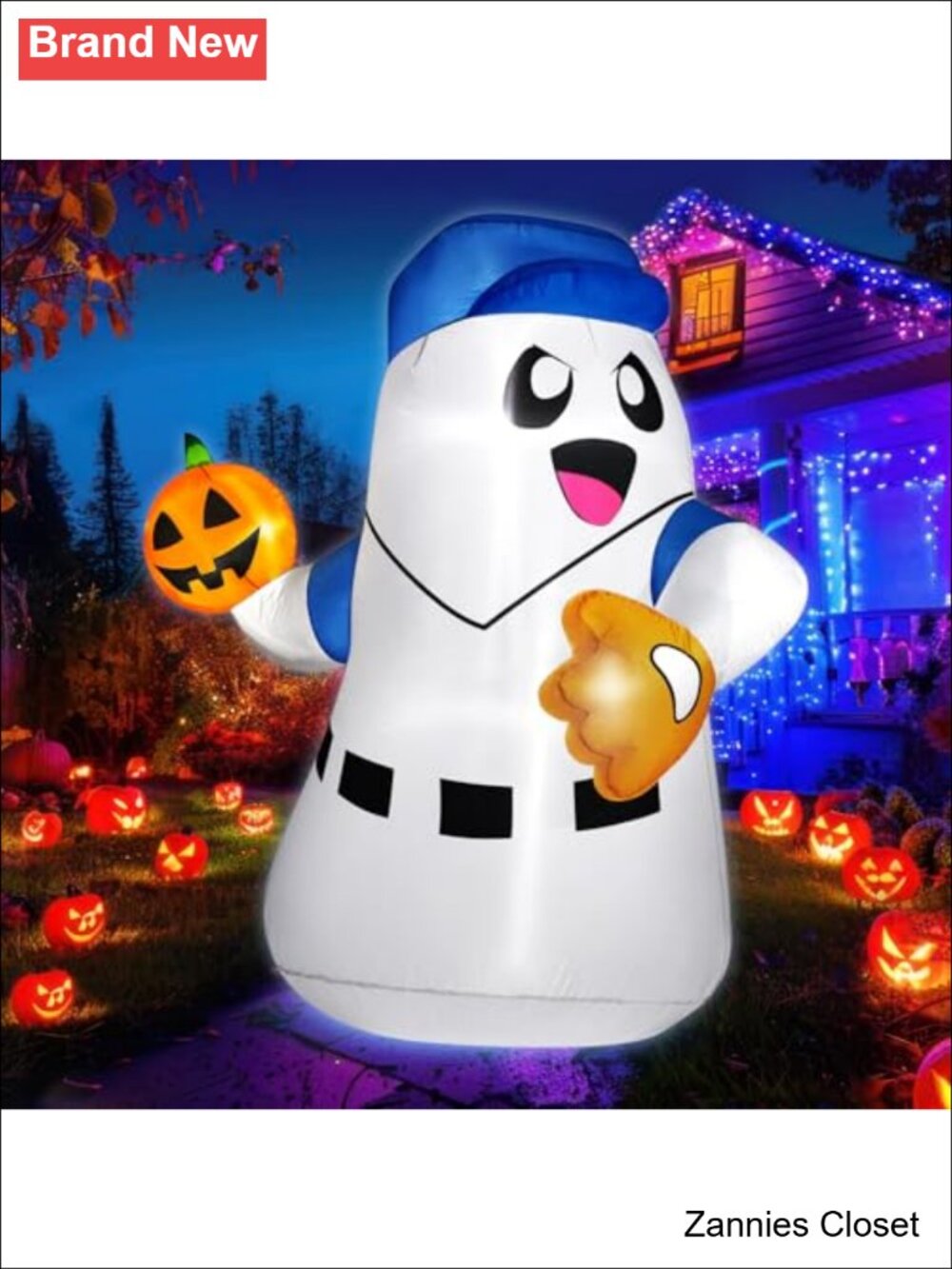 👻 5FT Halloween Inflatable Ghost Pitcher Pumpkin Baseball LED Yard